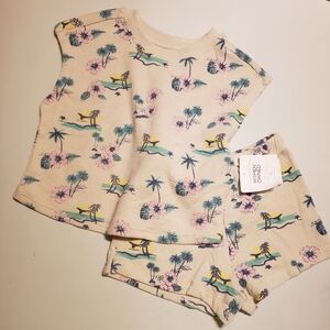 Kids Cream Tropical Palm Set with Pink & Blue Accents